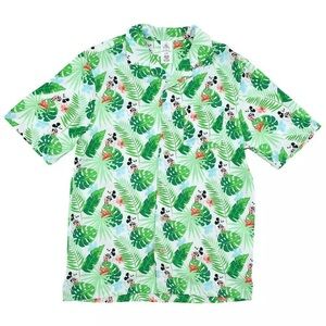 Disney Mickey Mouse Hawaiian Tropical Floral Shirt Sz L Travel Resort Button Up